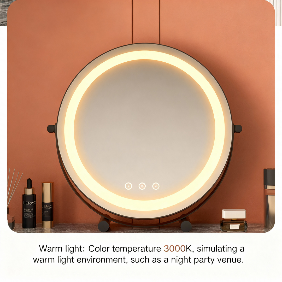 Metal Desktop Makeup Mirror  3-Level LED Lighted Vanity Mirror  Adjustable Rotating Makeup Mirror for Clear Imaging