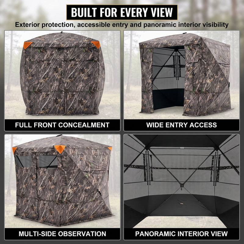 Silent Pop Up Hunting Blind with 270° See Through View – Waterproof Camo Ground Blind Tent for Turkey and Deer Hunting, 1-7 Person Capacity - 10