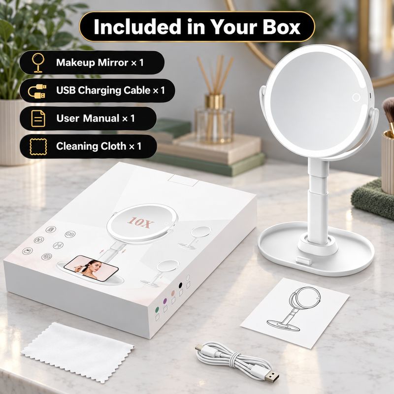 LED Makeup Mirror with Adjustable Brightness – Dual-Sided, Rechargeable - 10