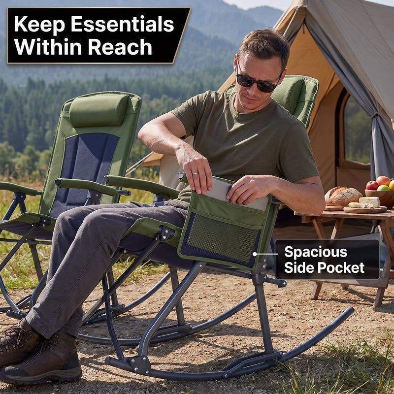 High Back Folding Rocking Camping Chair – Oversized Portable Outdoor Rocker with Cup Holder, Carry Bag & Heavy-Duty Steel Frame - 10
