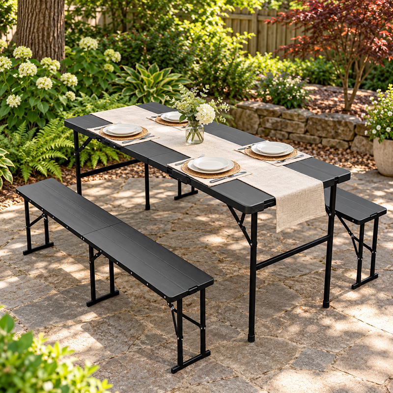 6 Ft Folding Picnic Table with 2 Benches (3-Piece Set) - 10