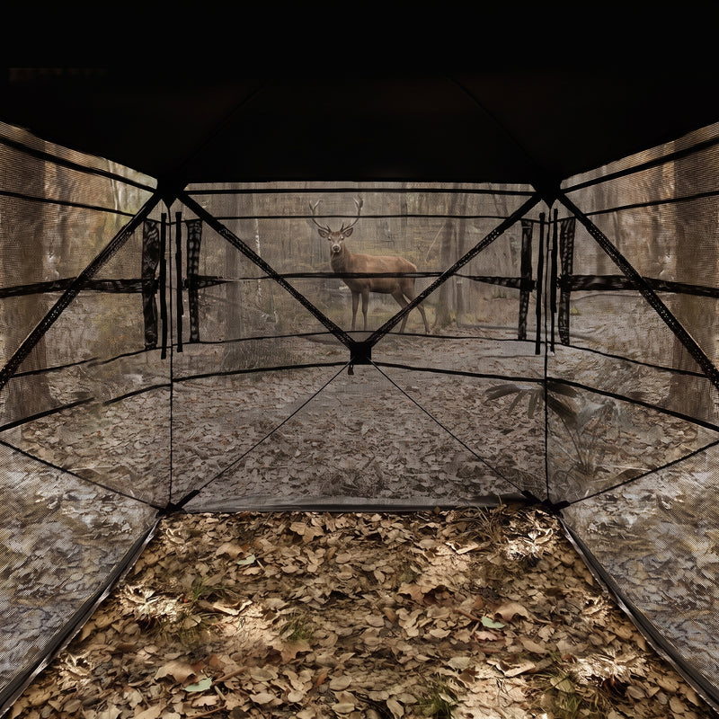 Silent Pop Up Hunting Blind with 270° See Through View – Waterproof Camo Ground Blind Tent for Turkey and Deer Hunting, 1-7 Person Capacity - 10