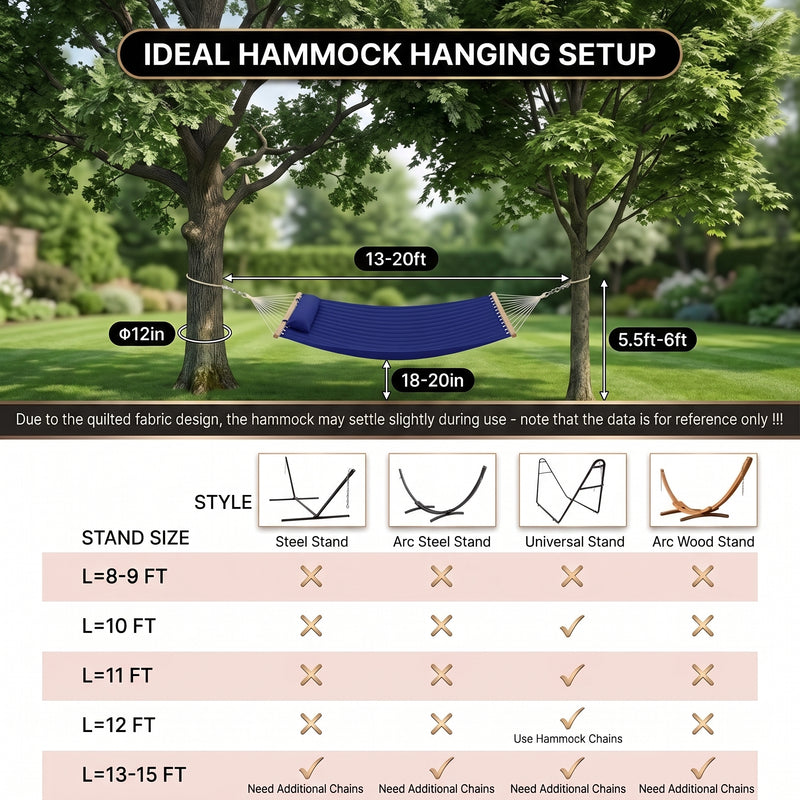 2-Person Quilted Outdoor Hammock 12FT – Double Layer with Pillow & Storage - 10