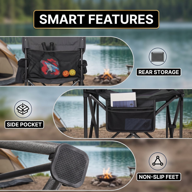Oversized Padded Camping Chair with Cupholder – Heavy-Duty Comfort for Big & Tall Adults, Foldable & Portable Outdoor Chair - 10