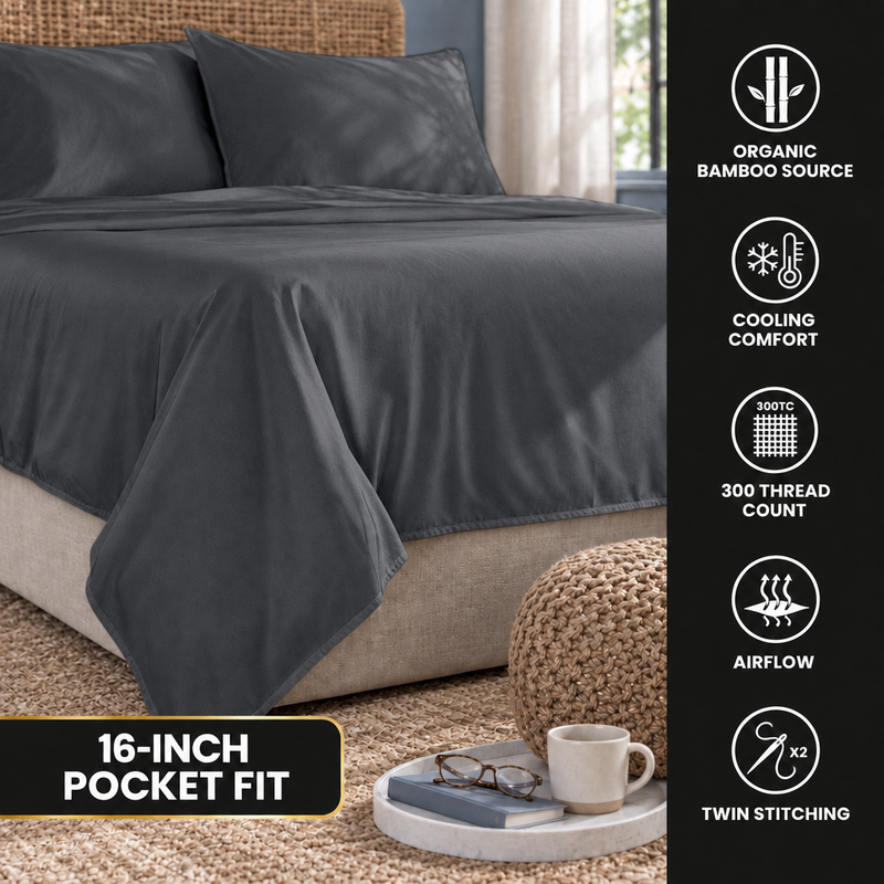 Bamboo Cooling Sheets – 300TC Viscose Sateen Sheet Set - 10