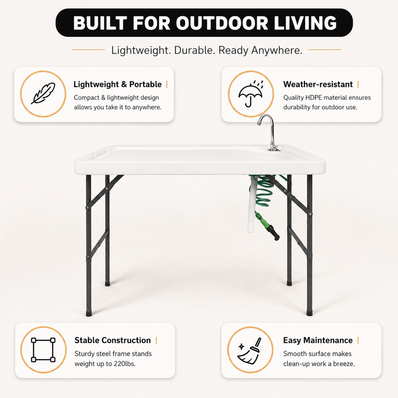 Folding Fish Cleaning Table with Sink & Sprayer Options - 10