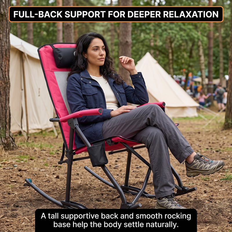 High Back Folding Rocking Camping Chair – Oversized Portable Outdoor Rocker with Cup Holder, Carry Bag & Heavy-Duty Steel Frame - 10