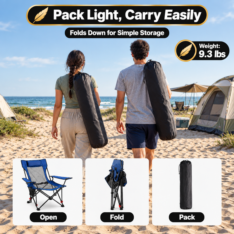 Premium Reclining Camping Chair with Footrest & Headrest – 4-Position Adjustable Recline - 10