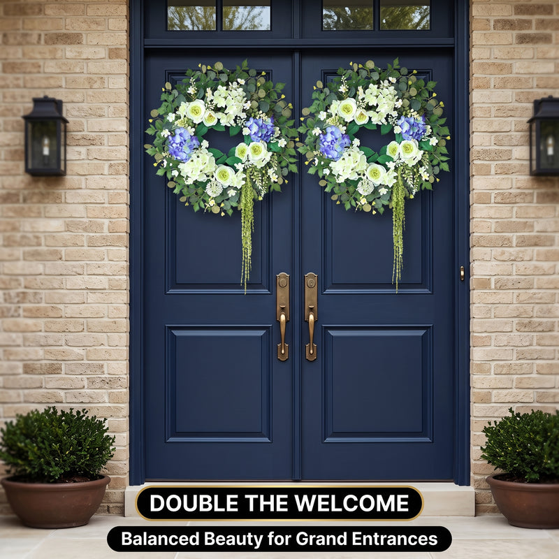 HYDRANGEA WREATH FOR FRONT DOOR – ARTIFICIAL FLORAL PORCH DÉCOR - 10