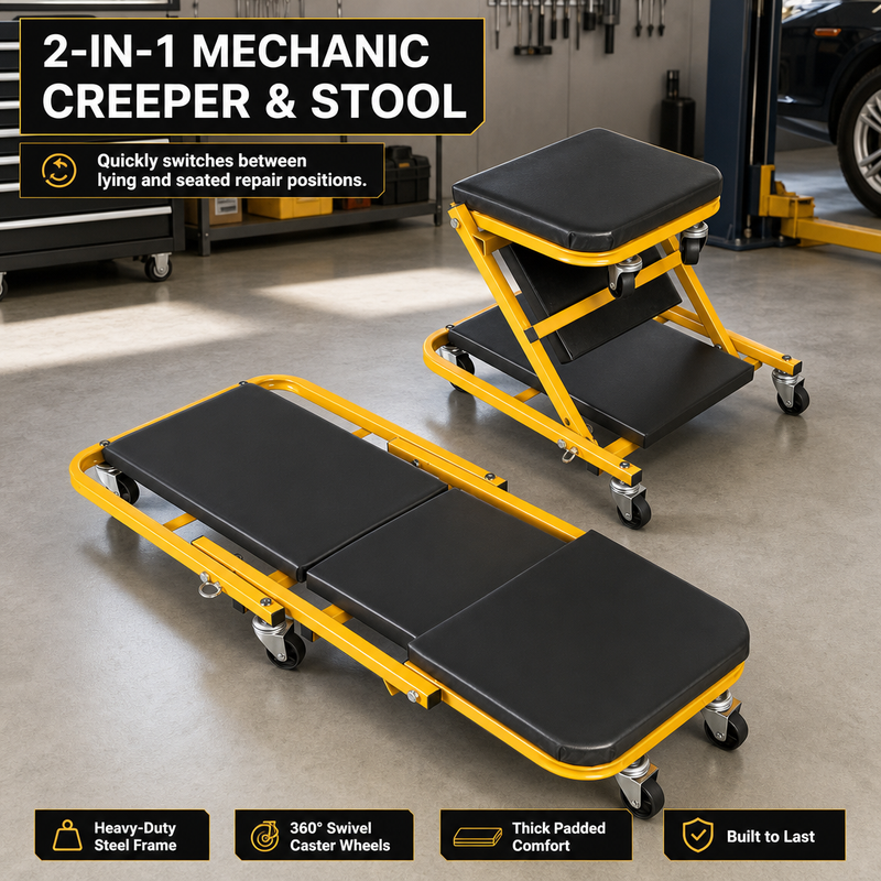 2-in-1 Convertible Z-Creeper Seat - Rolling Mechanic Creeper with Wheels, Under Dash Creeper & Garage Chair for Auto Repair, Low Profile Roller Seat - 10