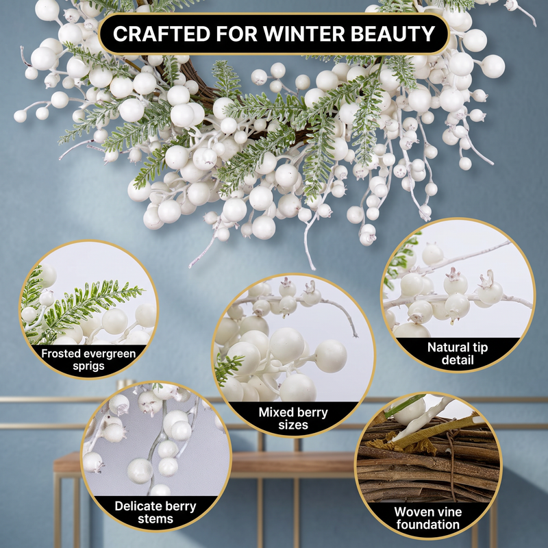 CHRISTMAS BERRY WREATH FOR FRONT DOOR – WINTER PINE HOLIDAY DÉCOR - 10