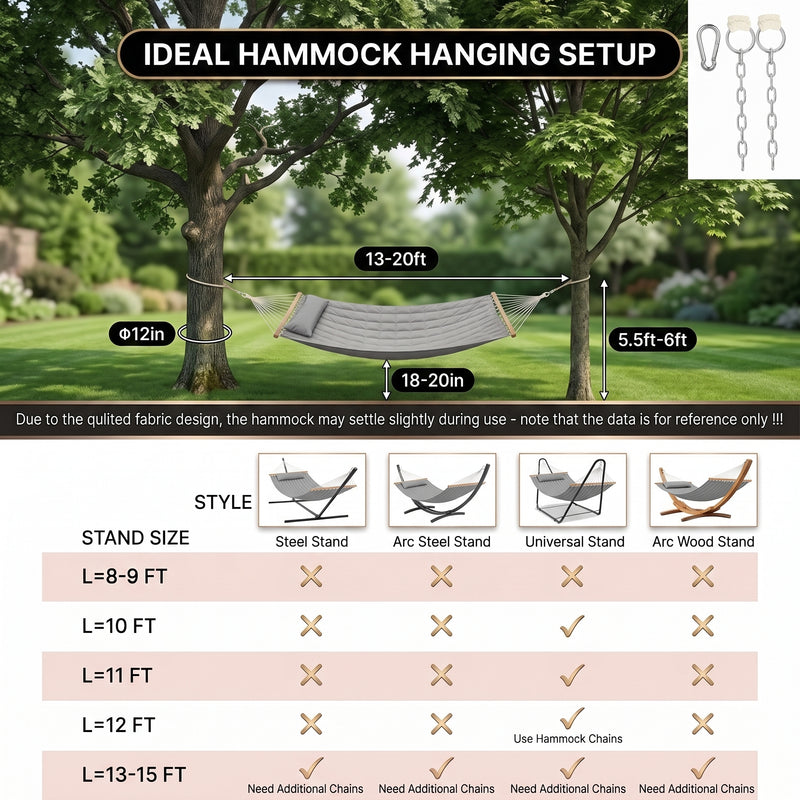 2-Person Quilted Outdoor Hammock 12FT – Double Layer with Pillow & Storage - 10