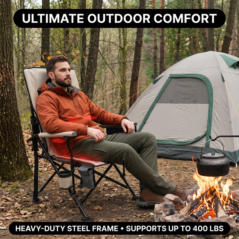 Heated Camping Chair for Adult Outdoor Activities - Portable Folding Heated Chair with 3 Adjustable Heat Levels, Heating Backrest Cushion Support 264LBS for Patio Camping (Battery Not Included) - 10