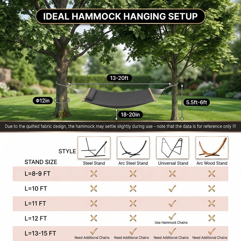 2-Person Quilted Outdoor Hammock 12FT – Double Layer with Pillow & Storage - 10