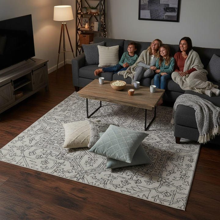 10' X 14' White and Gray Wool Oriental Hand Tufted Area Rug