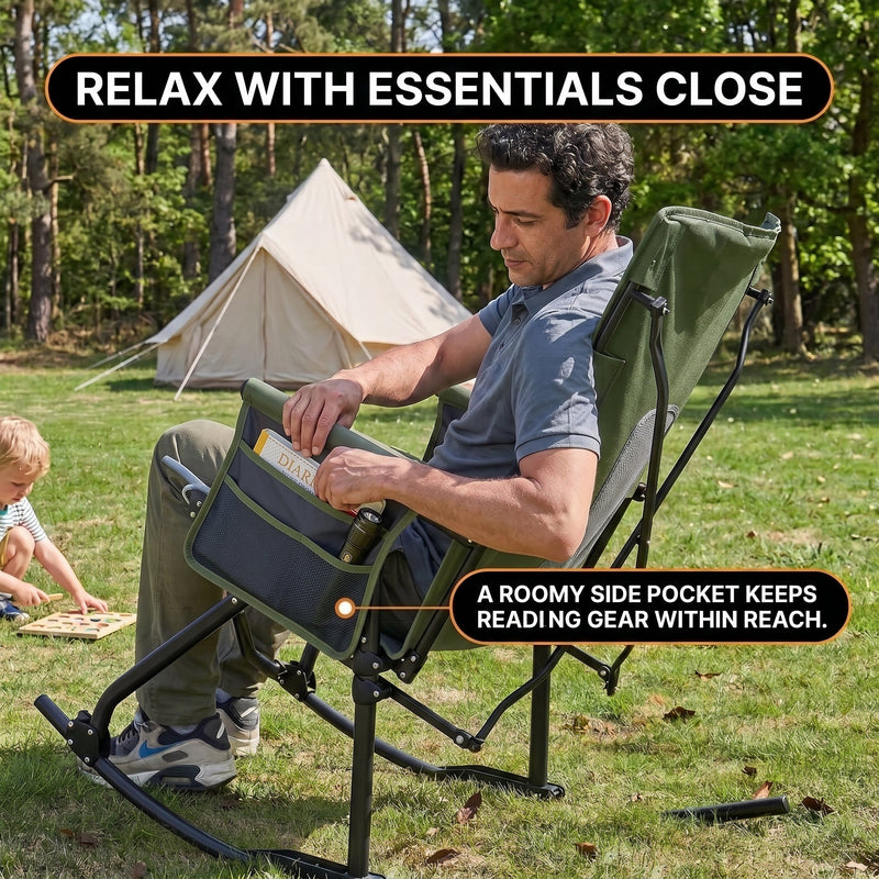 High Back Folding Rocking Camping Chair – Oversized Portable Outdoor Rocker with Cup Holder, Carry Bag & Heavy-Duty Steel Frame - 10