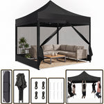 Army green 6-sided pop-up screen gazebo with a sofa set on a backyard patio