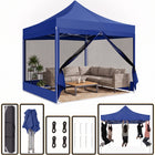 Army green 6-sided pop-up screen gazebo with a sofa set on a backyard patio