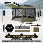 Dimension and materials diagram for the 6-sided 10x10 screen gazebo