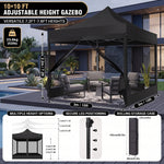 Dimension and materials diagram for the 6-sided 10x10 screen gazebo