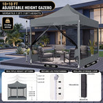 Dimension and materials diagram for the 6-sided 10x10 screen gazebo