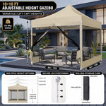 Dimension and materials diagram for the 6-sided 10x10 screen gazebo
