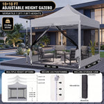 Dimension and materials diagram for the 6-sided 10x10 screen gazebo