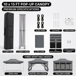 Included parts - carry bag, frame, top cover, four mesh sidewalls, stakes, ropes and manual - with open, partial and full enclosure modes