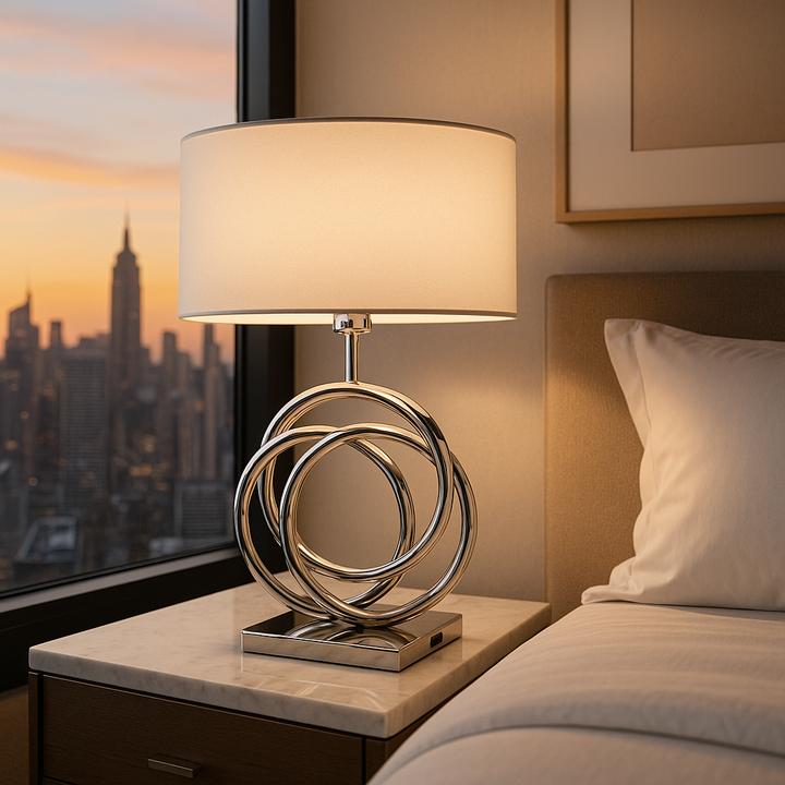 Chrome Circles Table Lamp  1 Light  USB Charger