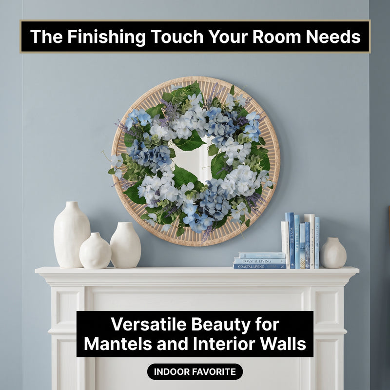 HYDRANGEA WREATH FOR FRONT DOOR – ARTIFICIAL FLORAL PORCH DÉCOR - 11