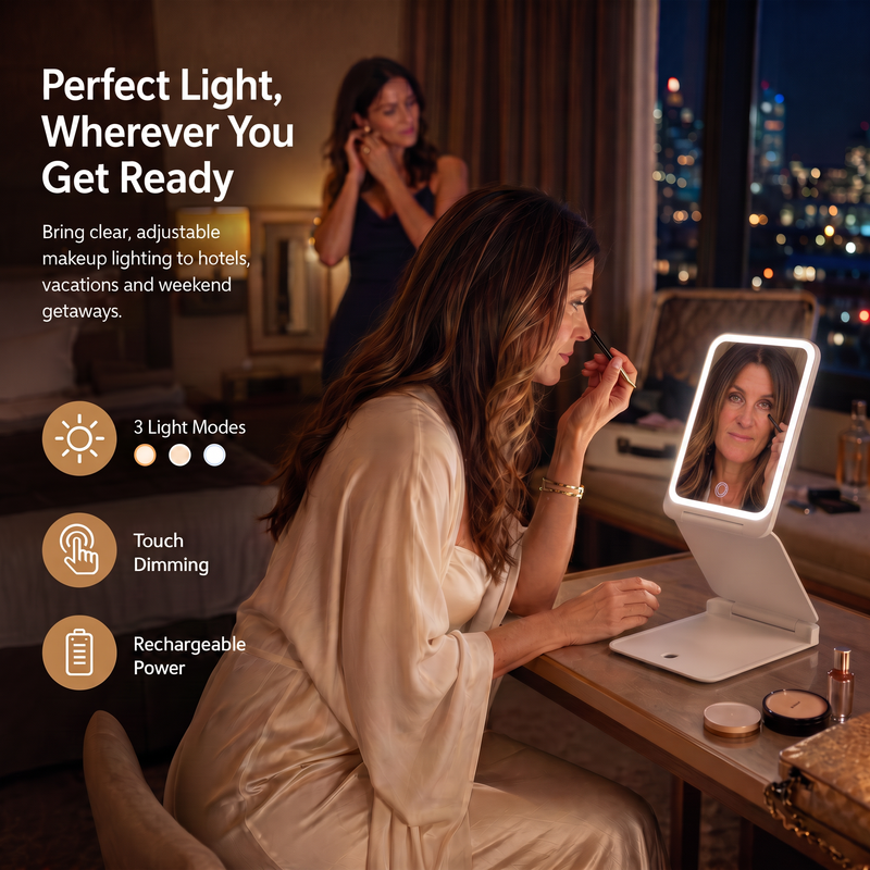 Portable LED Makeup Mirror – Rechargeable, Adjustable Brightness, Compact & Travel-Friendly - 11