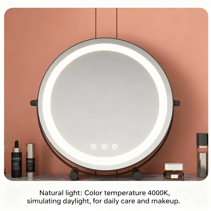 Metal Desktop Makeup Mirror  3-Level LED Lighted Vanity Mirror  Adjustable Rotating Makeup Mirror for Clear Imaging