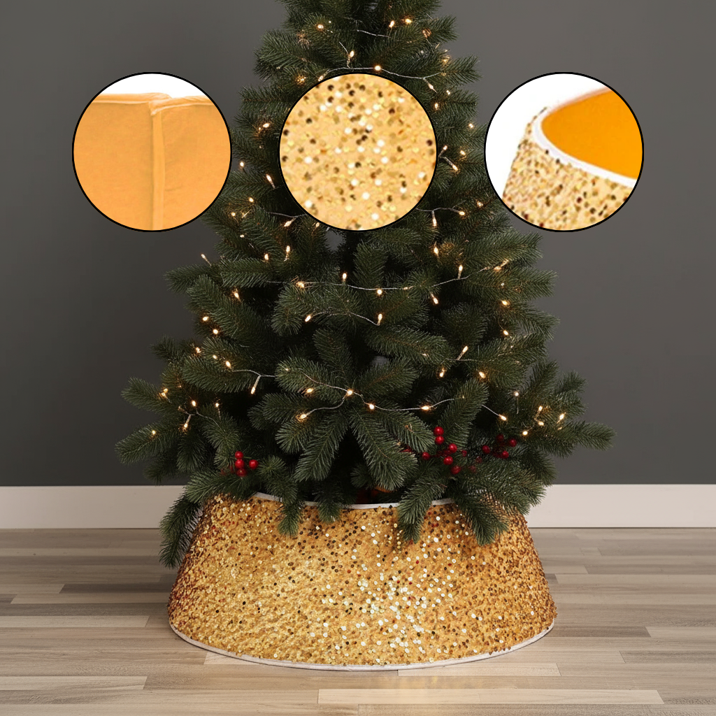 Christmas Tree Stand Cover 22Inch Round Tree Floor Mat Shimmer Tree Cover Mat Sequin Glitter Tree Skirts Vintage Tree Cover