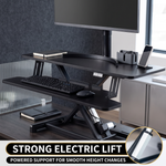 Standing Desk Converter, Height Adjustable Sit to Stand Desk Riser, Pneumatic & Electric Dual Monitor Laptop Workstation with Wide Keyboard Tray - 11