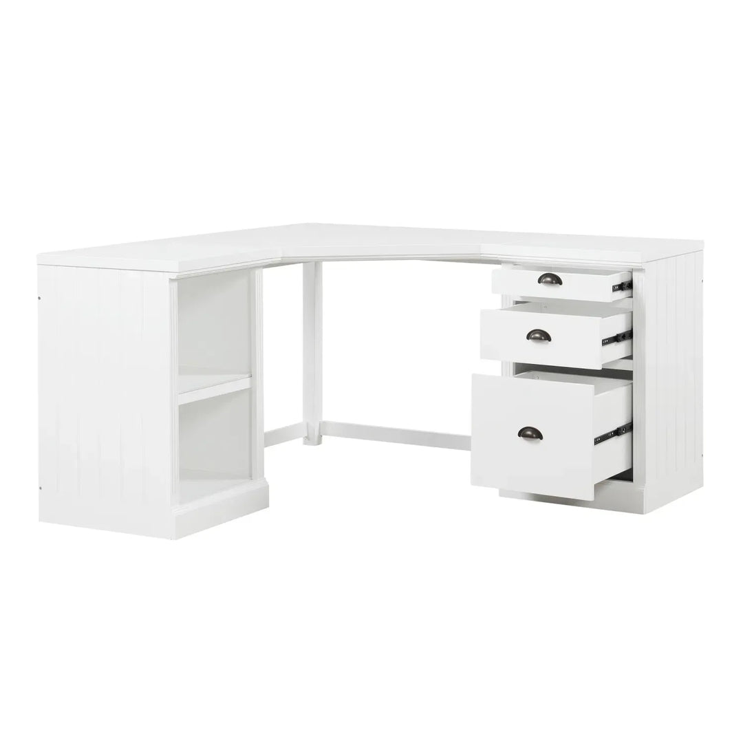 57.68" Modern L Shaped Executive Desk with 2 Storage Cabinets and 3 Drawers,Corner Writing Desk,Office Desk Furniture,Computer Desks with Depth Workstation for Home Office,Living room,White