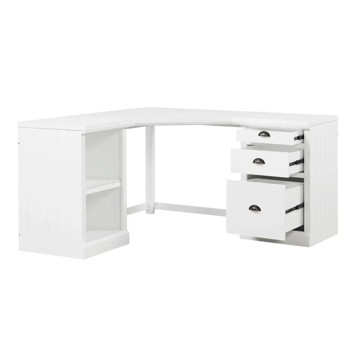 57.68" Modern L Shaped Executive Desk with 2 Storage Cabinets and 3 Drawers,Corner Writing Desk,Office Desk Furniture,Computer Desks with Depth Workstation for Home Office,Living room,White
