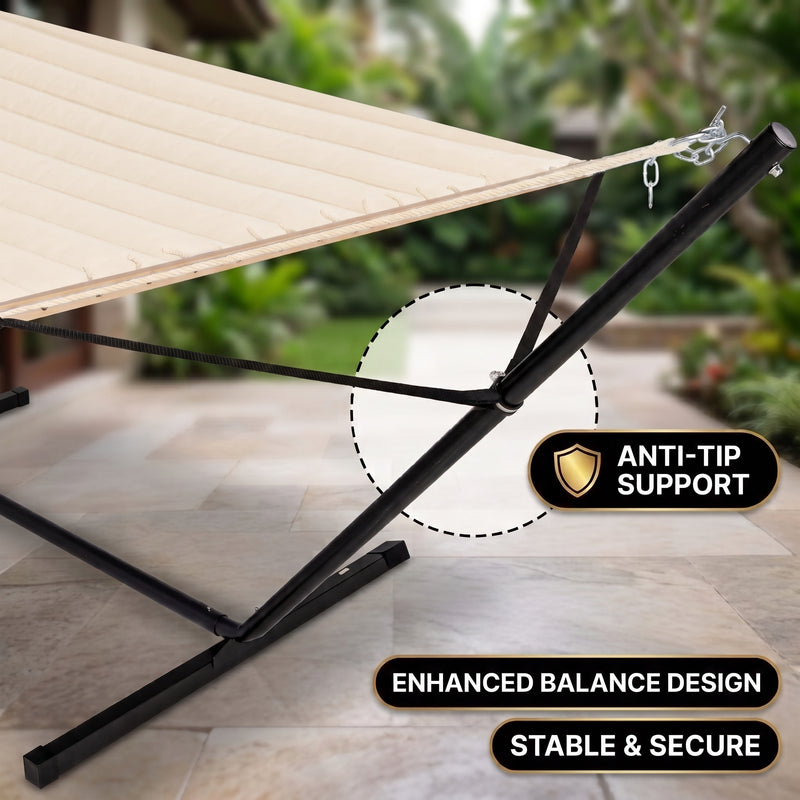 Outdoor Double Hammock with Stand for 2 – Heavy Duty Steel Frame, Pillow Included - 11