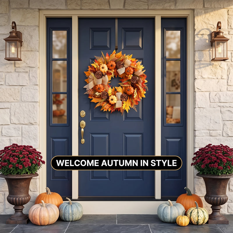 PUMPKIN WREATH FOR FRONT DOOR – FALL FARMHOUSE DÉCOR - 11