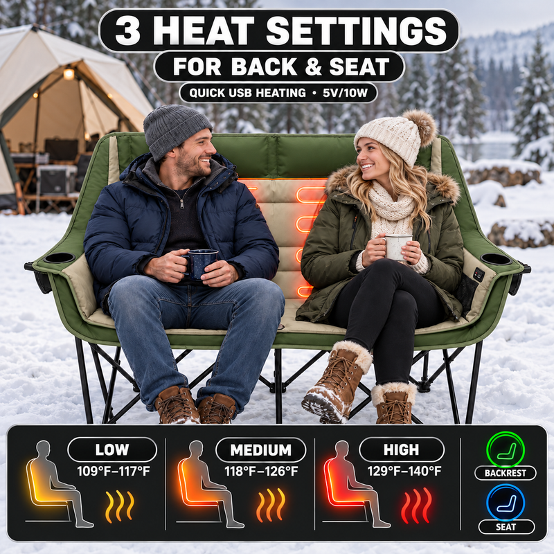 Double Heated Camping Chair with 3 Heat Levels & USB Power Pocket - 11