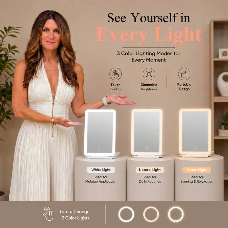 Portable LED Makeup Mirror – Rechargeable, Adjustable Brightness, Compact & Travel-Friendly - 11