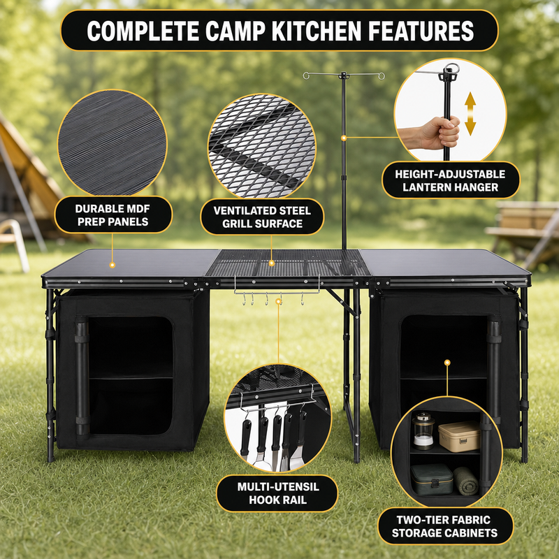 Camping Portable Cook Station/Kitchen Table, Folding Outdoor Cooking Table with Storage - 11