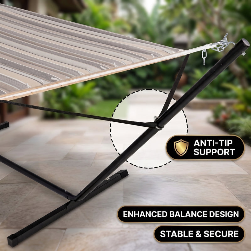 Outdoor Double Hammock with Stand for 2 – Heavy Duty Steel Frame, Pillow Included - 11