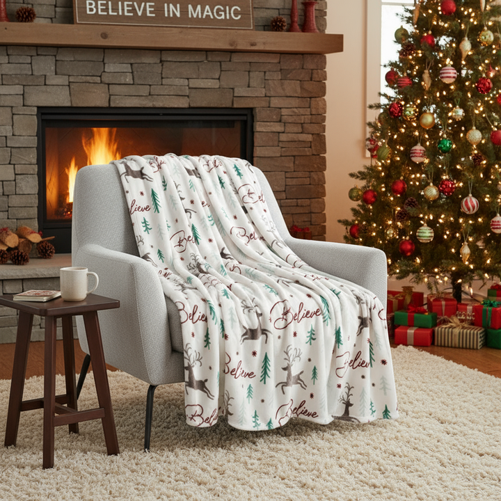 Kathy Ireland Christmas Flannel Fleece Plush Throw Blanket