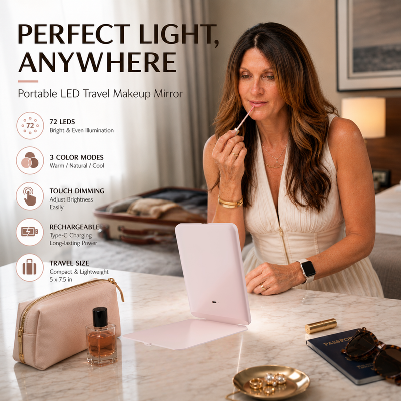 Portable LED Makeup Mirror – Rechargeable, Adjustable Brightness, Compact & Travel-Friendly - 11