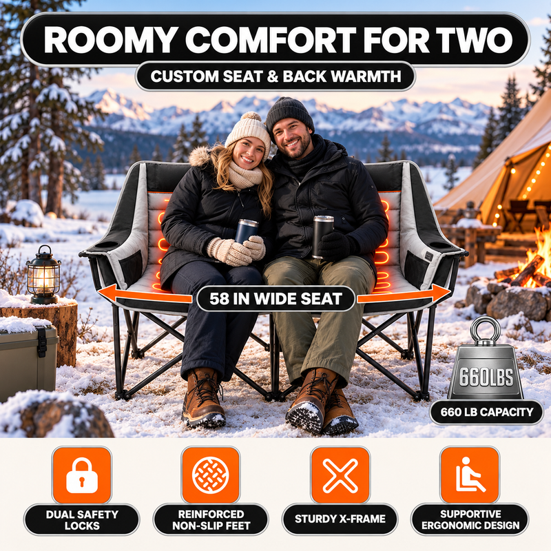 Double Heated Camping Chair with 3 Heat Levels & USB Power Pocket - 11