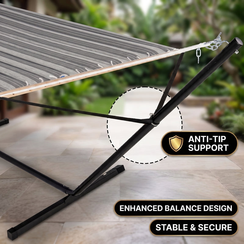 Outdoor Double Hammock with Stand for 2 – Heavy Duty Steel Frame, Pillow Included - 11