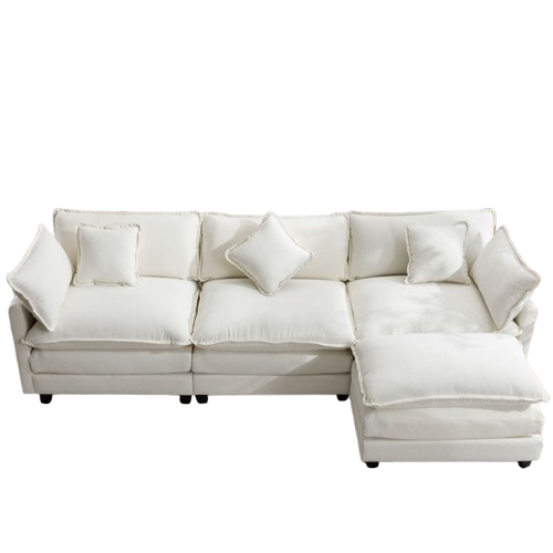 112.2″ L-Shape Chenille Upholstered Sofa with Ottoman & 5 Pillows | Trufairs