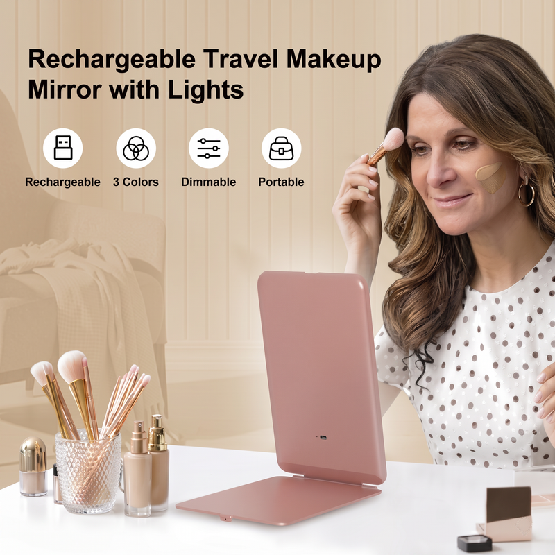 Portable LED Makeup Mirror – Rechargeable, Adjustable Brightness, Compact & Travel-Friendly - 11