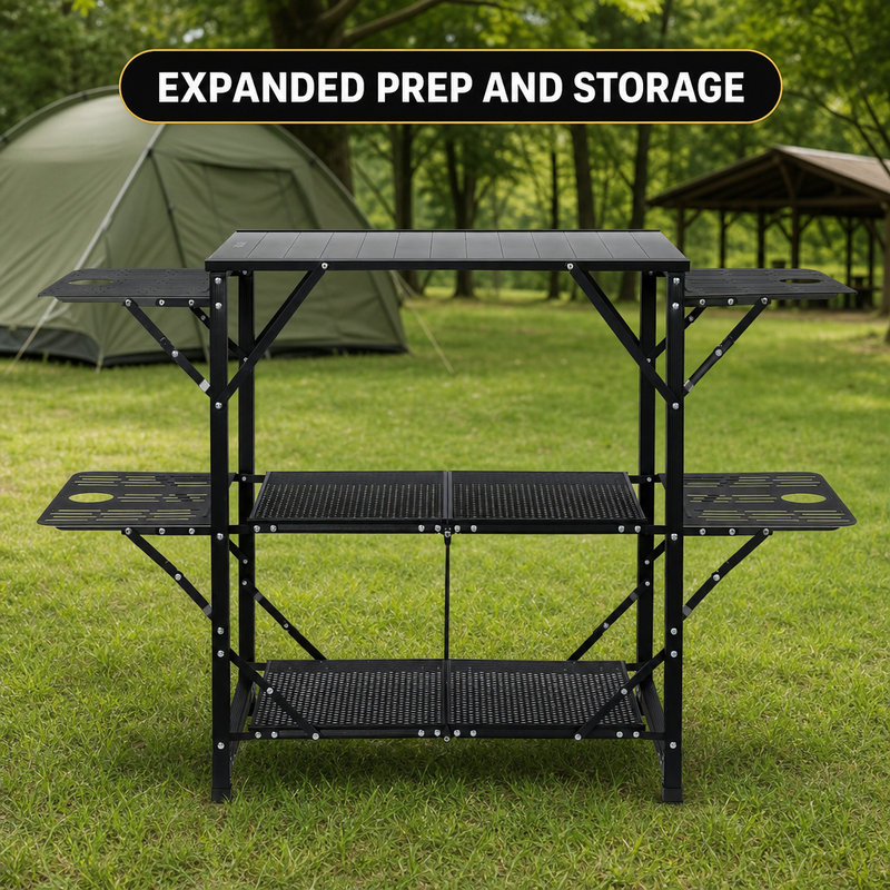Camping Portable Cook Station/Kitchen Table, Folding Outdoor Cooking Table with Storage - 11