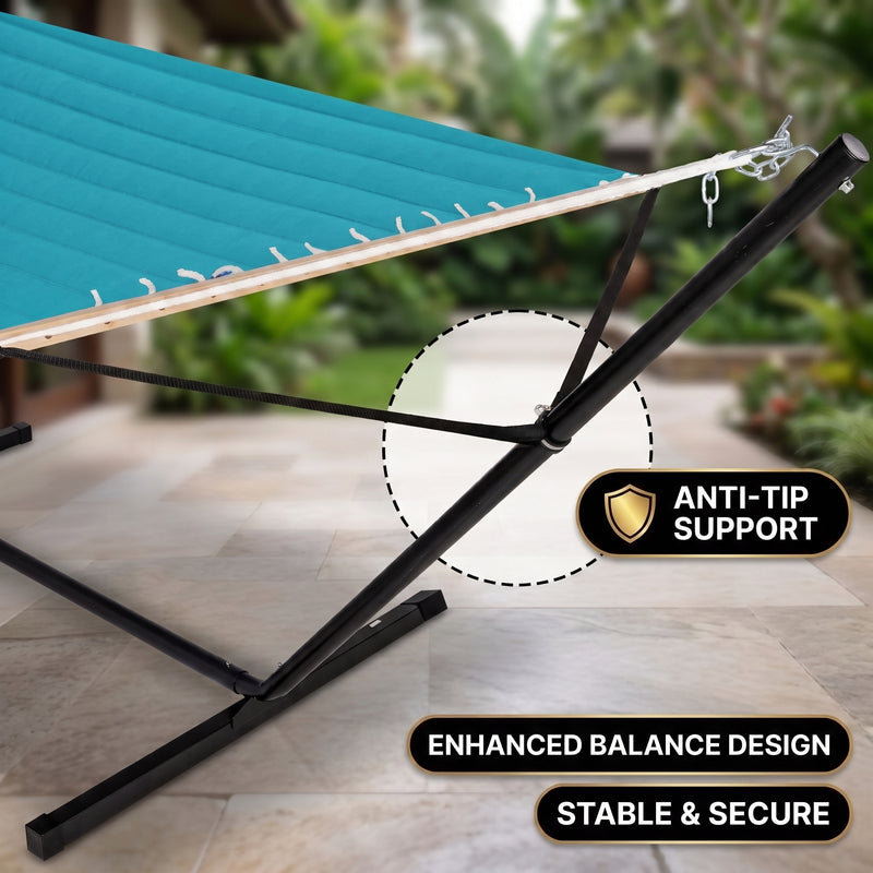 Outdoor Double Hammock with Stand for 2 – Heavy Duty Steel Frame, Pillow Included - 11